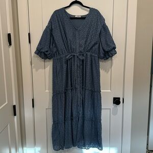 Beautiful textured blue Polagram 3XL maxi dress. Has pockets & fully lined.